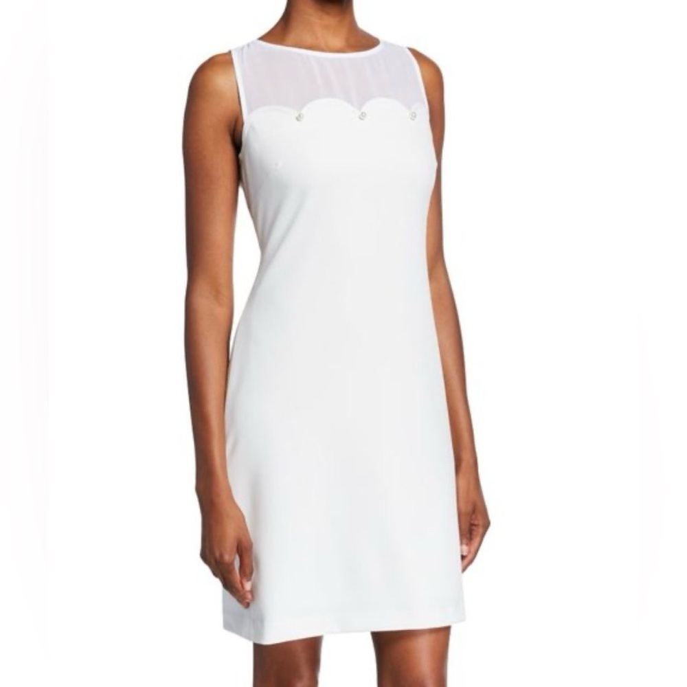 Karl Lagerfeld Paris White Shift Pearl Button Dress 6 bridal sorority graduation